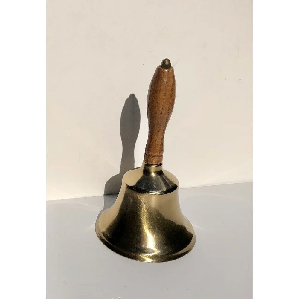Vintage 8 1/2” Brass Bell With Wooden Handle 5